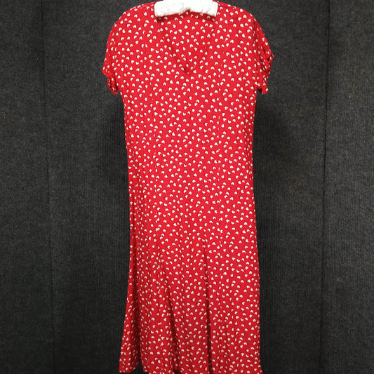 1960s Vintage Red Heart-Print Rayon Ruffle Dress
