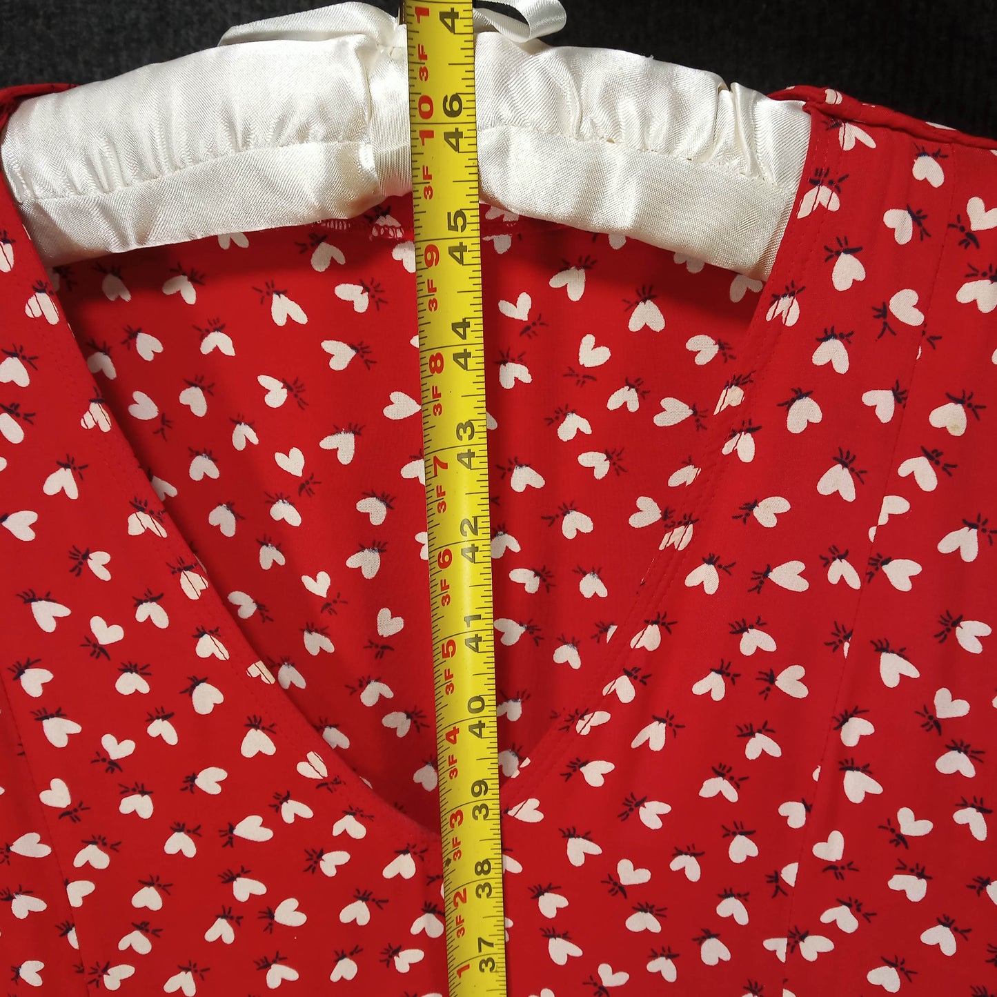 1960s Vintage Red Heart-Print Rayon Ruffle Dress