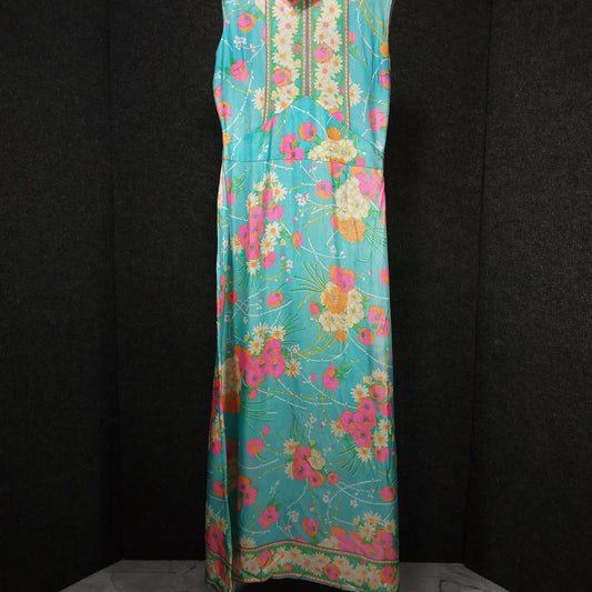 1960s Vintage Turquoise Floral Acetate Column Dress from Nordstrom