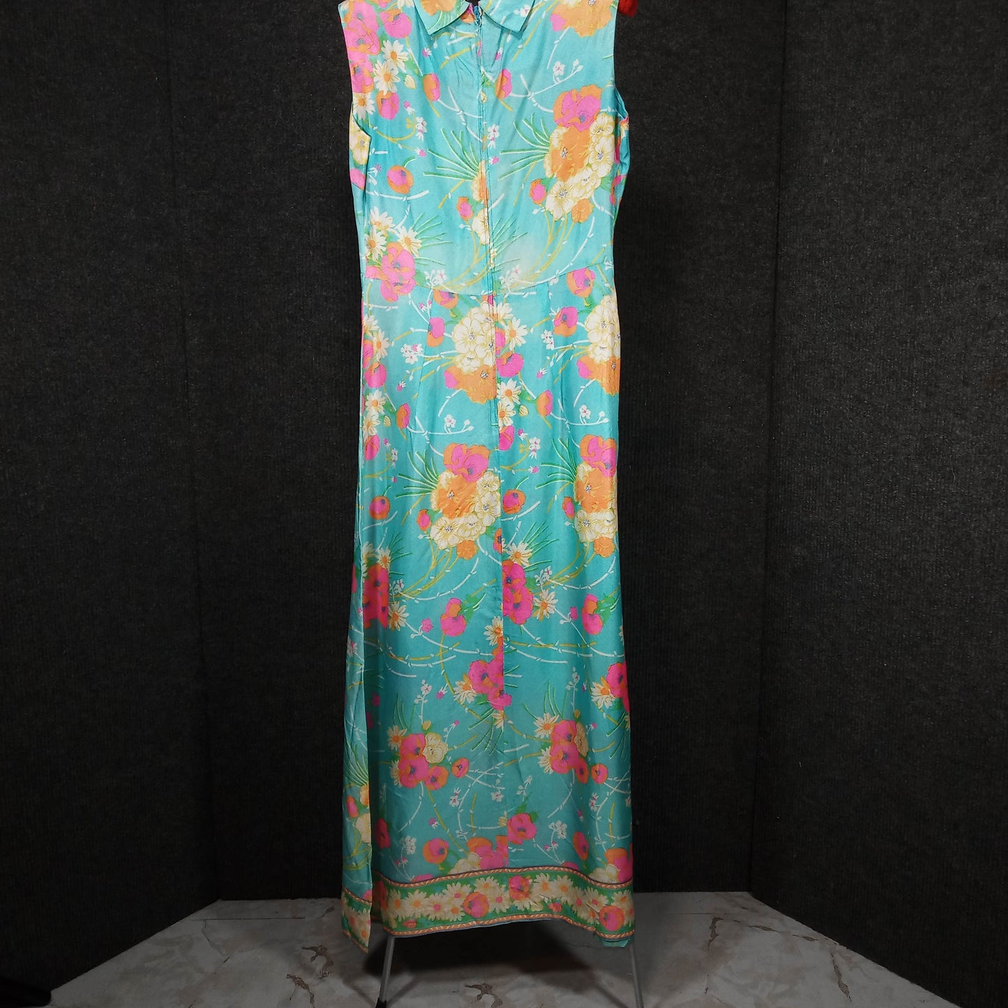 1960's Turquoise Floral Acetate Column Dress from Nordstrom