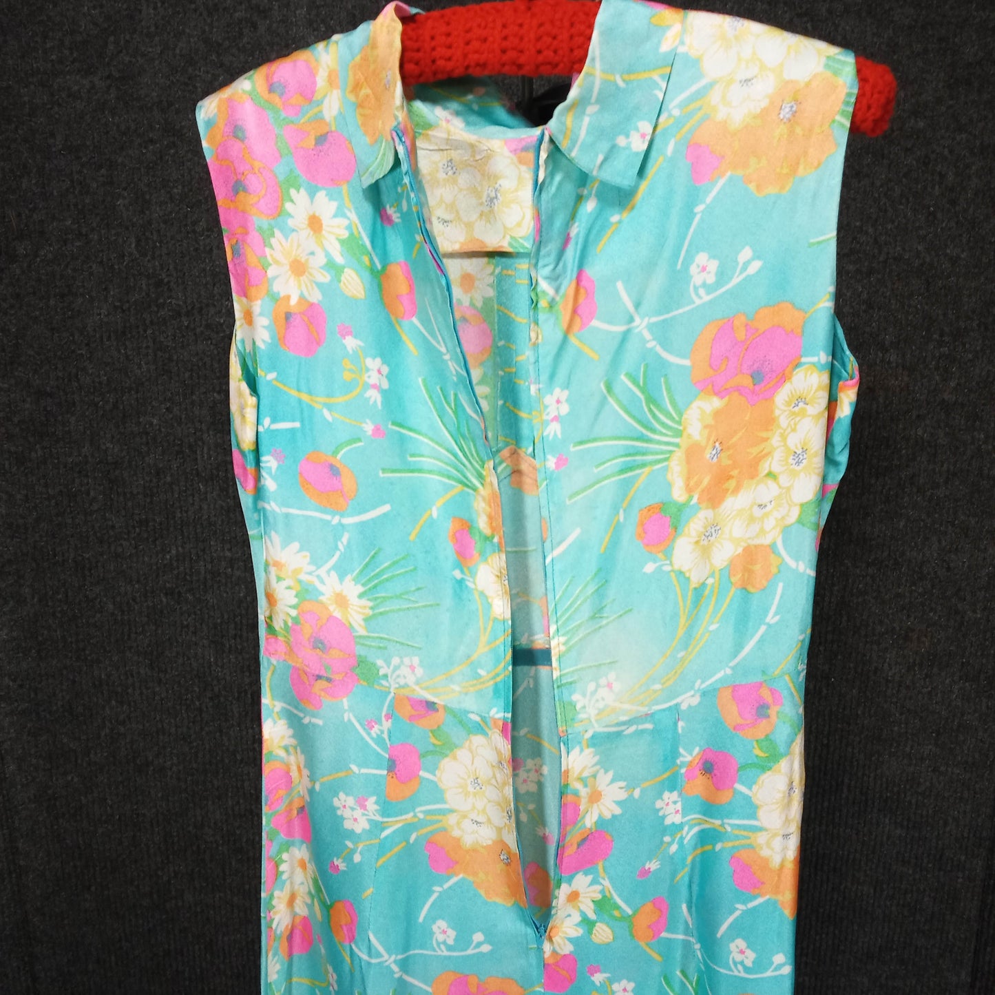 1960's Turquoise Floral Acetate Column Dress from Nordstrom