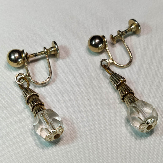1970's Vintage Clear Crystal Dangle Screwback Earrings