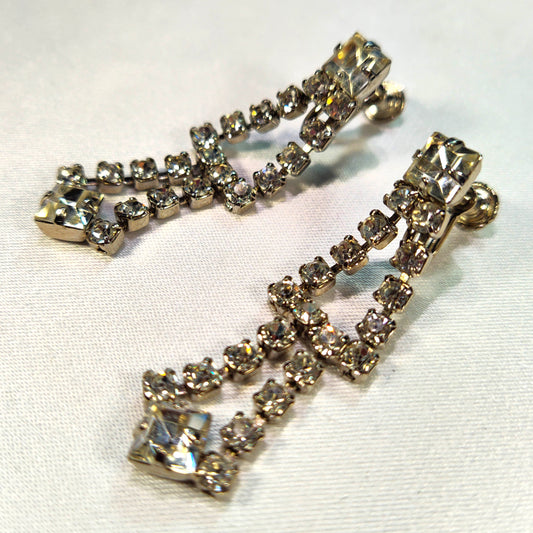 1950's Vintage Clear Rhinestone Dangle Screwback Earrings by Weiss