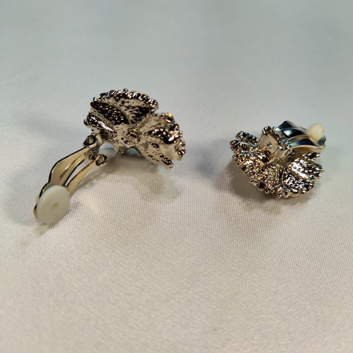 1960's Silver Metal Tone and Aurora Borealis Blooming Flower Earrings