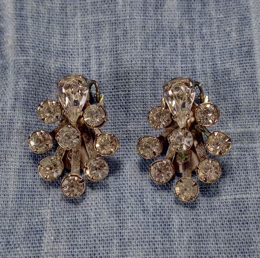 1960s Vintage Clear Rhinestone Clip Earrings