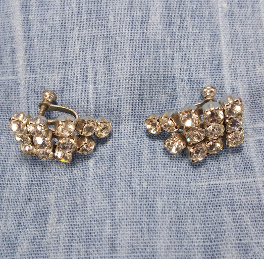 1950s Vintage Clear Rhinestone Screw Back Earrings