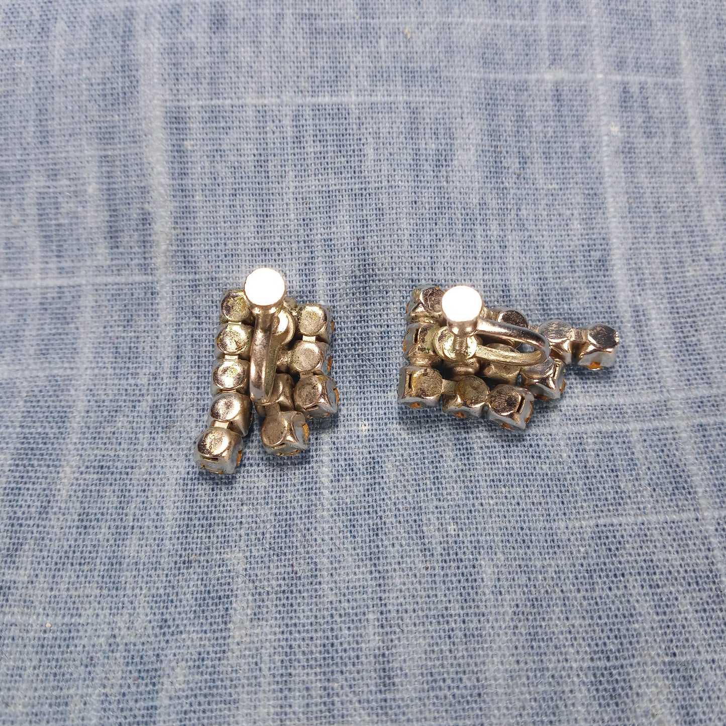 1950s Vintage Clear Rhinestone Screw Back Earrings
