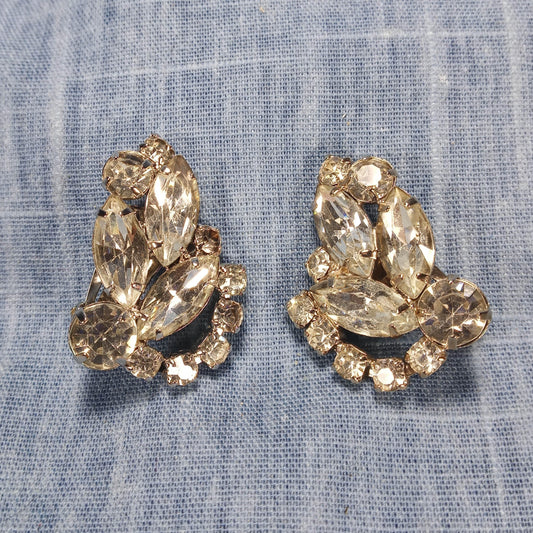 1950s Vintage Clear Rhinestone Clip Earrings