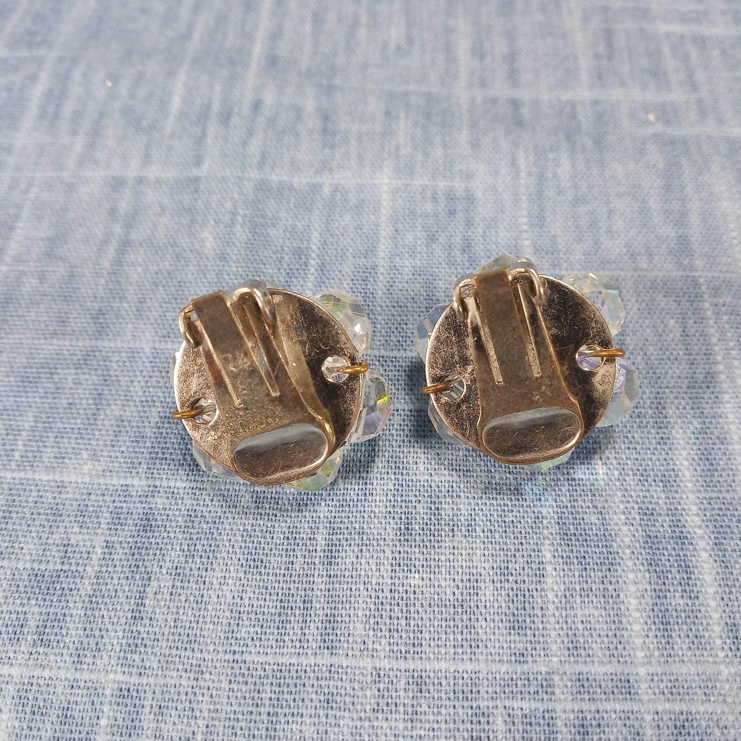 1950s Vintage Flower Clip Earrings with Borealis Beads