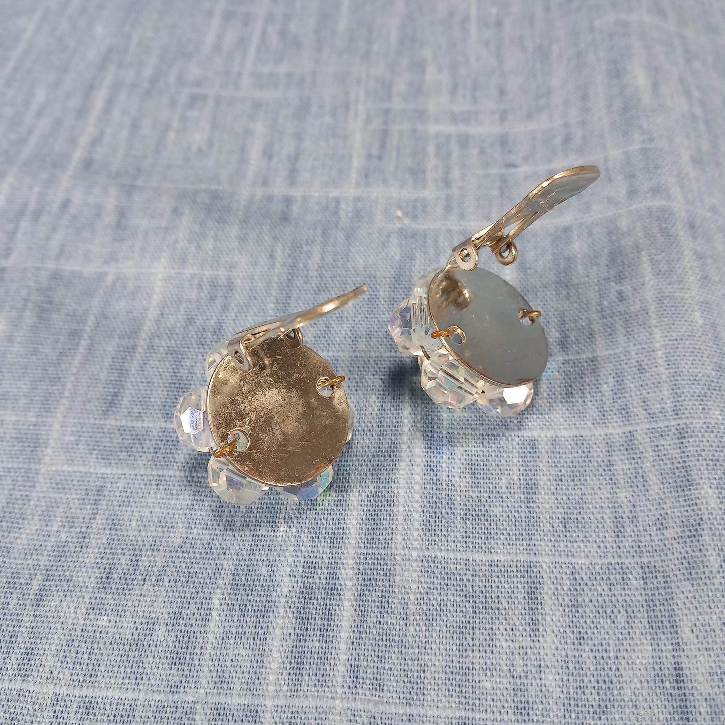 1950s Vintage Flower Clip Earrings with Borealis Beads