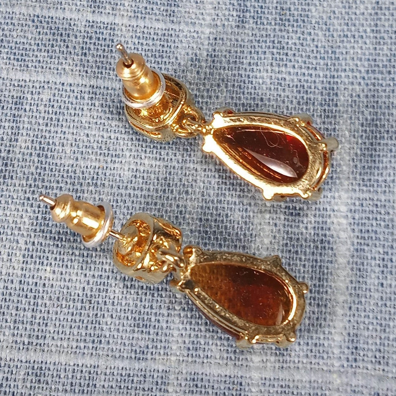 1970s Vintage Pierced Earrings with Red and Clear Rhinestone Drops