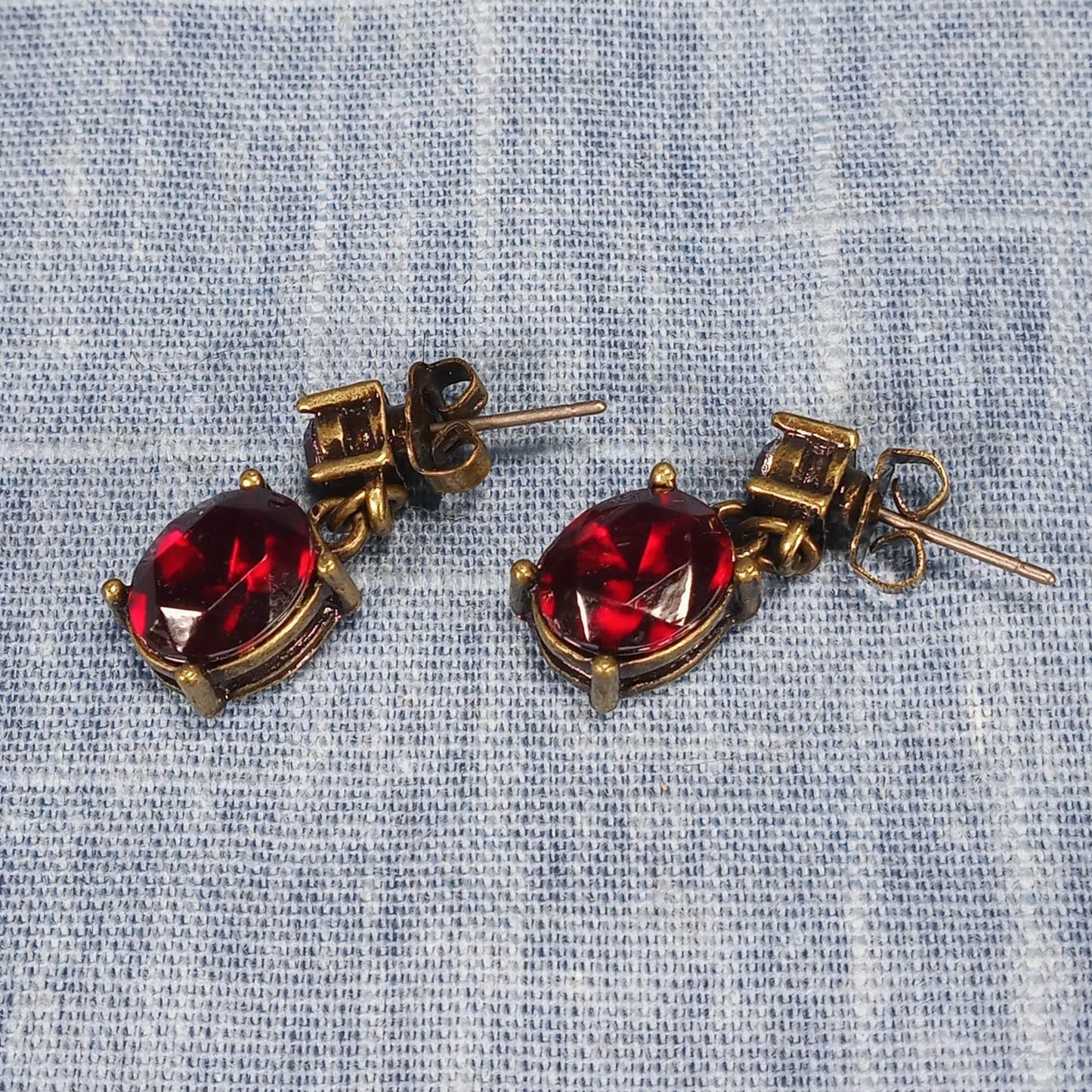 1950s Vintage Pierced Drop Earrings with Ruby Red Stones