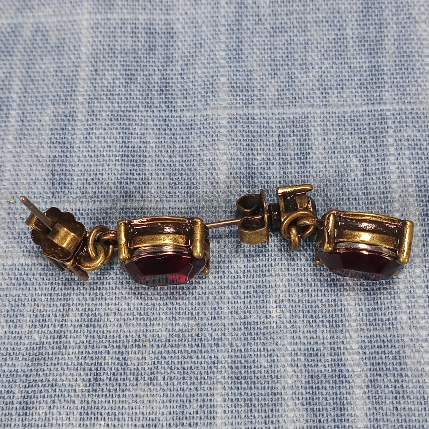 1950s Vintage Pierced Drop Earrings with Ruby Red Stones