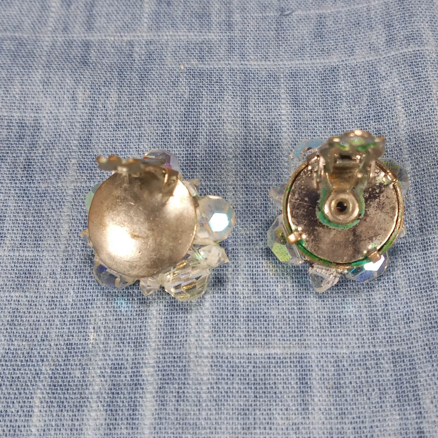 1950s Vintage Cluster Clip Earrings with Aurora Borealis Crystals