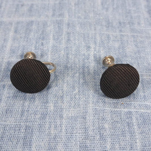 1940s Vintage Screw Back Button Earrings with Black Grosgrain