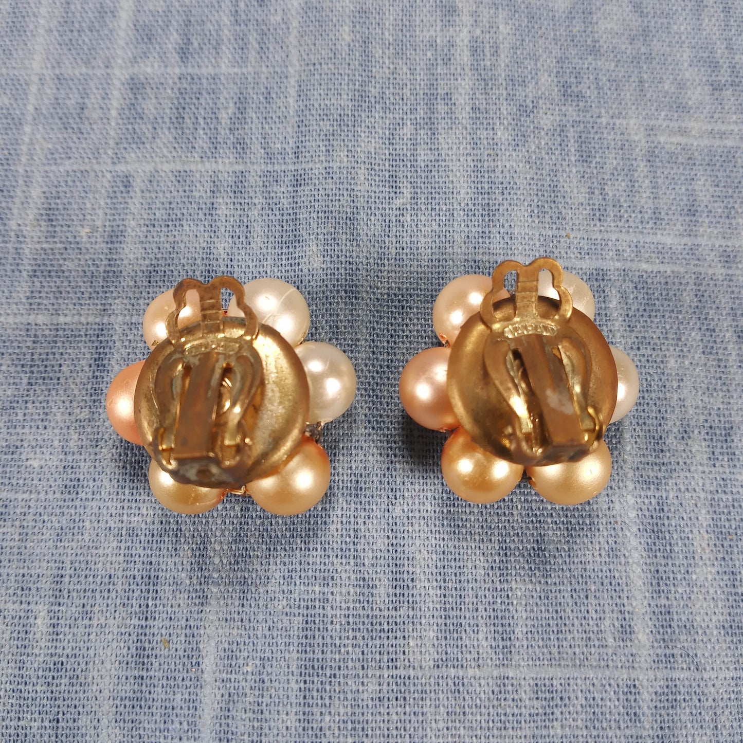 1950s Vintage Clip Earrings with Pearl Beads and a Center Rhinestone from Japan