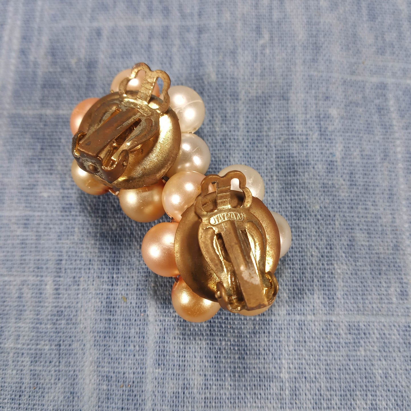1950s Vintage Clip Earrings with Pearl Beads and a Center Rhinestone from Japan
