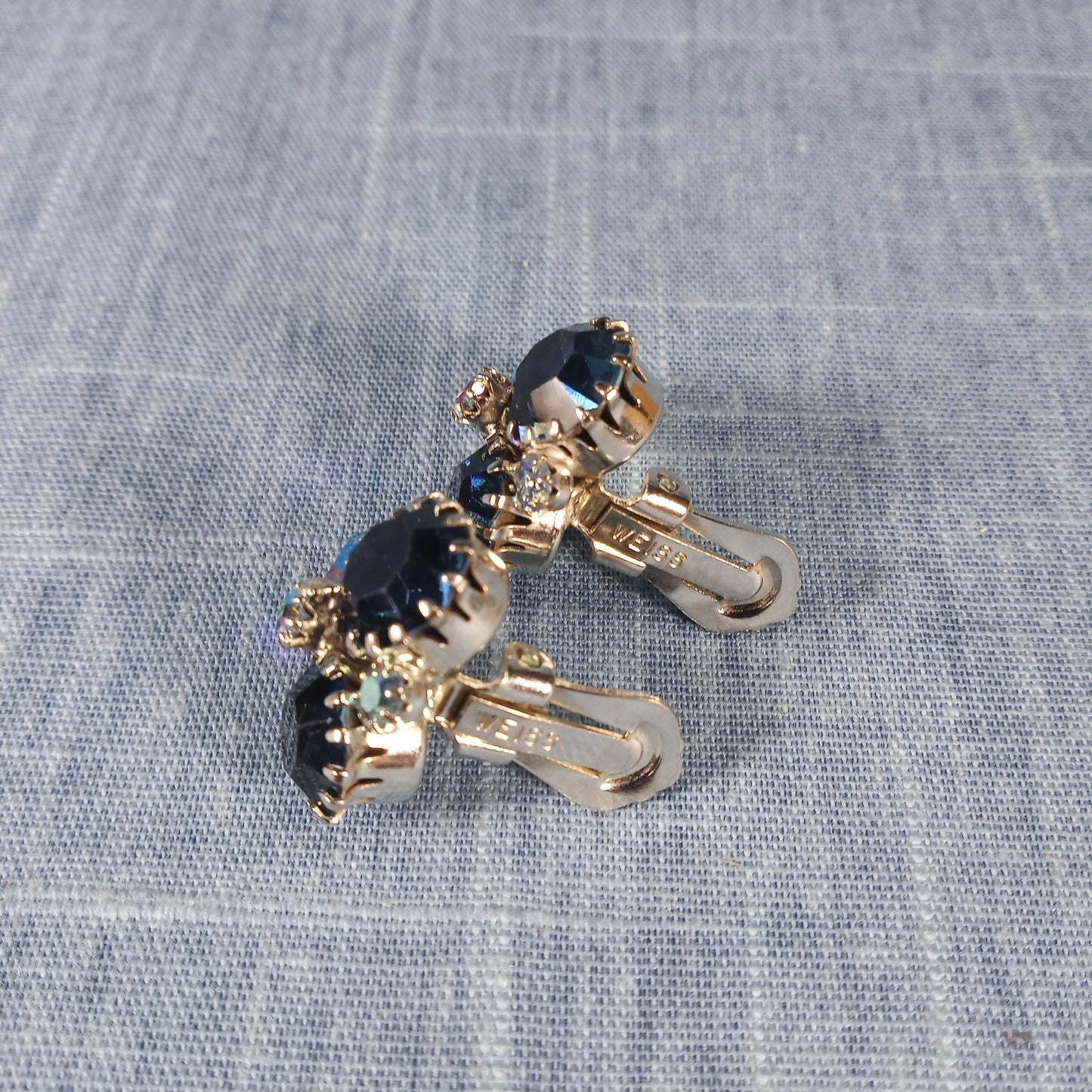 1950s Vintage Earrings with Blue and Aurora Borealis Rhinestones by Weiss