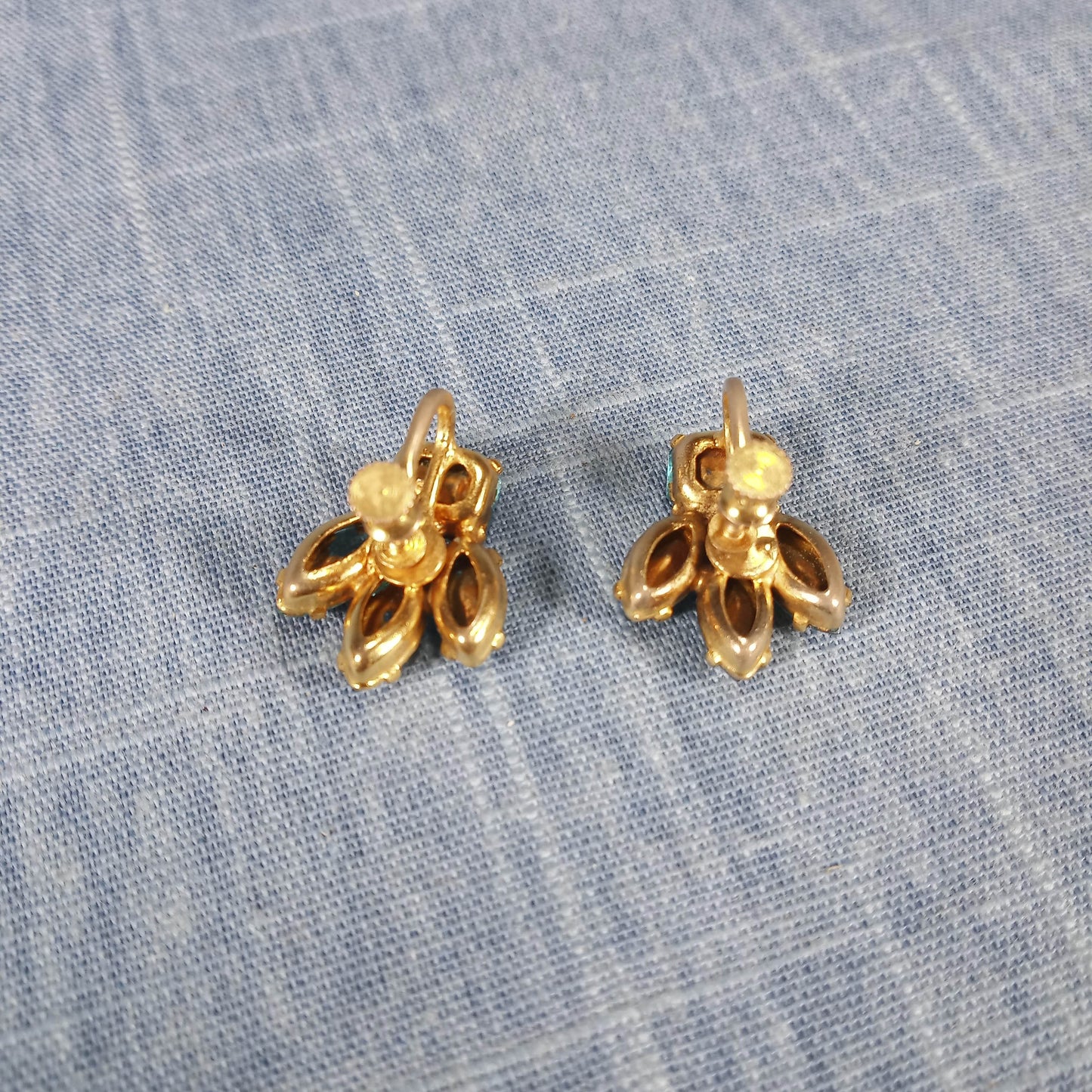 1960s Vintage Clip Earrings with Aqua Blue Rhinestones