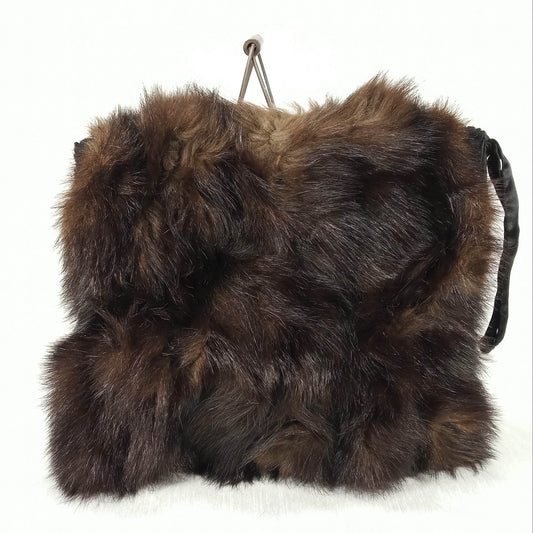 1940s Vintage Dark Brown Mink Fur Muff/Purse with a Persian Lamb Back