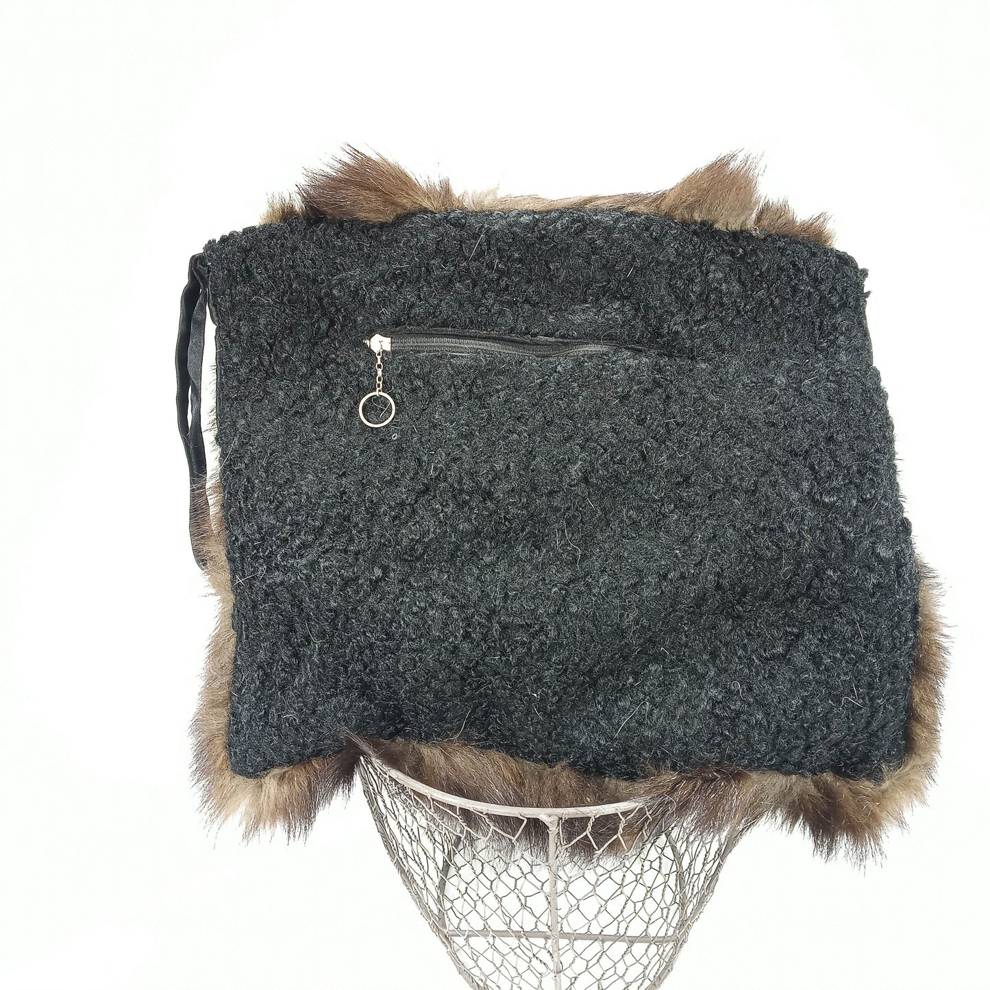 1940's Dark Brown Mink Fur Muff/Purse with a Persian Lamb Back