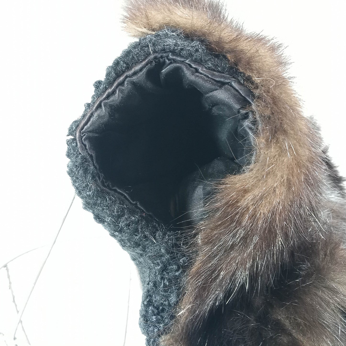 1940's Dark Brown Mink Fur Muff/Purse with a Persian Lamb Back
