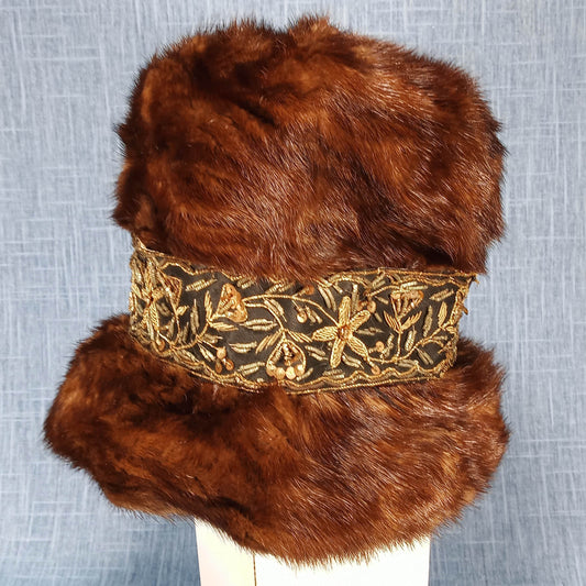 1950s Vintage Dark Mink Fur Bucket Hat by Mr. John Milliner