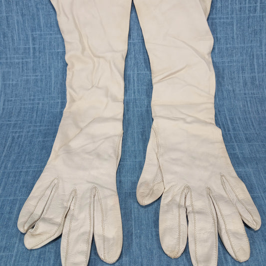1950s Vintage Off White Kid Leather Long Gloves by Nola Weinberger