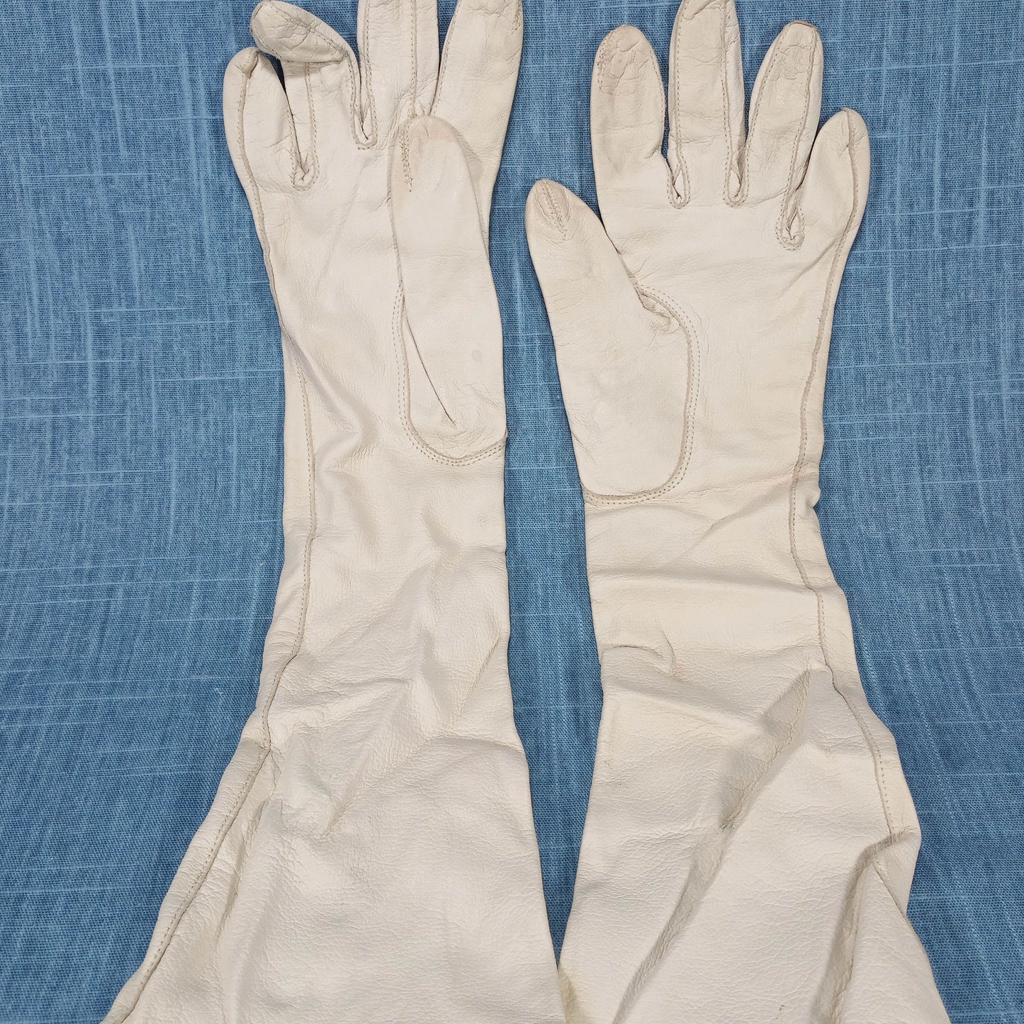 1950s Off White Kid Leather Long Gloves by Nola Weinberger