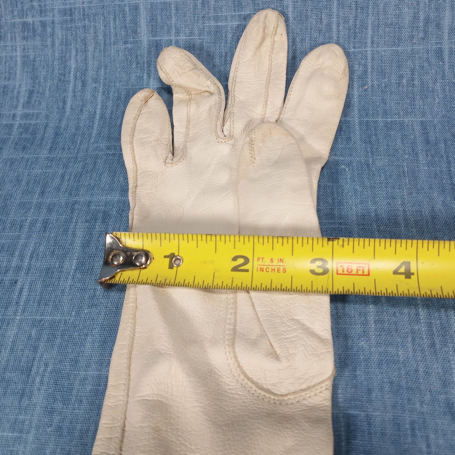 1950s Off White Kid Leather Long Gloves by Nola Weinberger