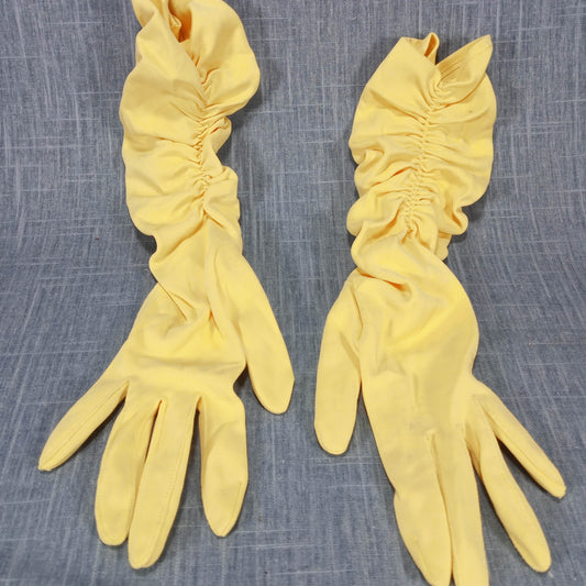 1950s Vintage Yellow Long Ruched Opera Gloves