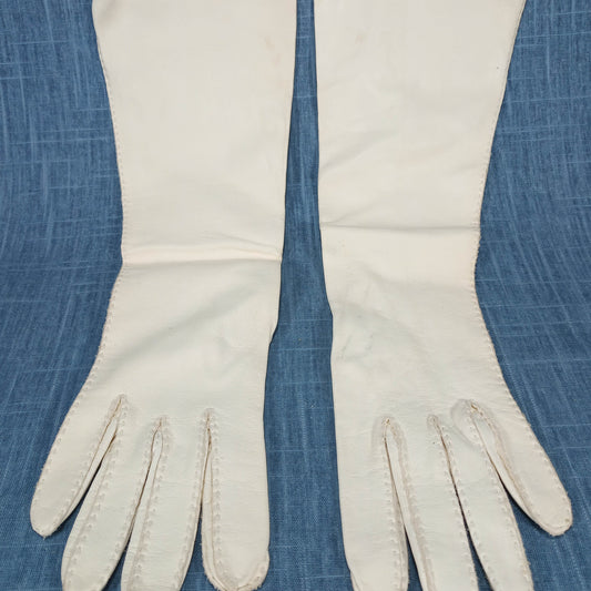1940s Vintage Off White Kid Leather Long Gloves