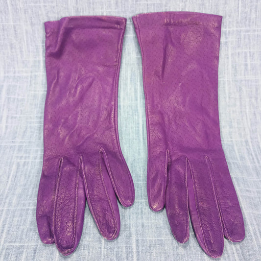 1950s Vintage Purple Kid Leather Silk Lined Gloves