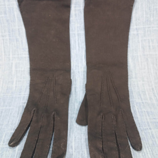 1950s Vintage Mid Length Black Fabric Gloves