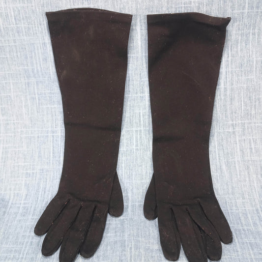 1950s Vintage black fabric mid length gloves by Crescendoe