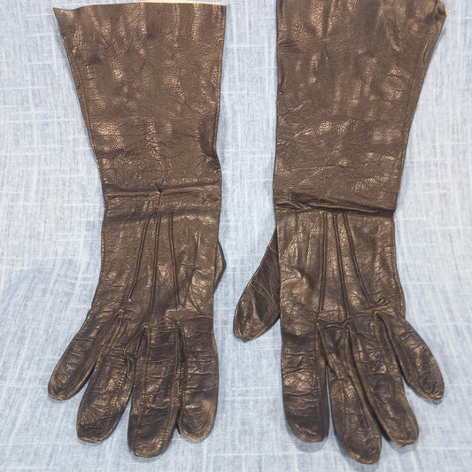 1940s Vintage Black Kid Leather Mid Length Gloves from France