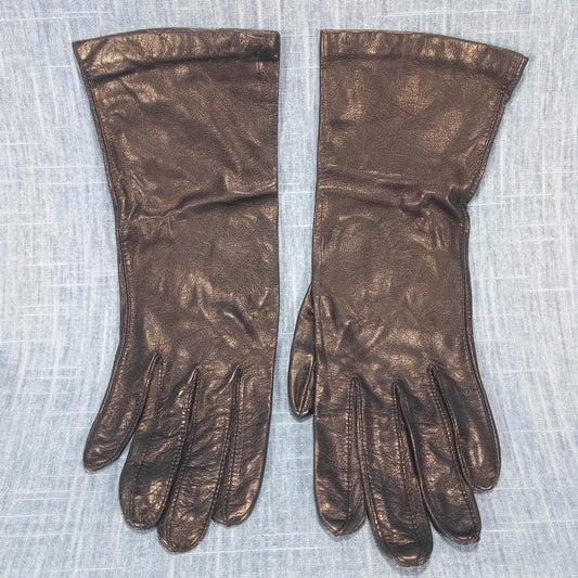 1980s Vintage Black Kid Leather Lined Gloves by Aris