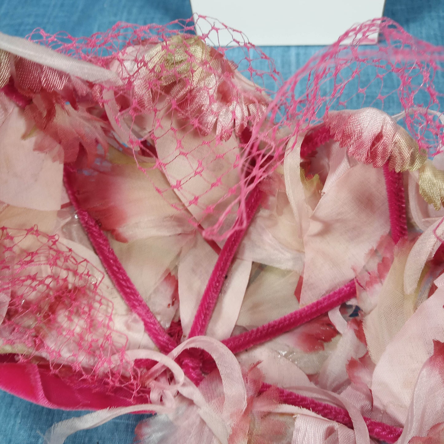 1950s Pink Flowered with Velvet Bow Head Piece