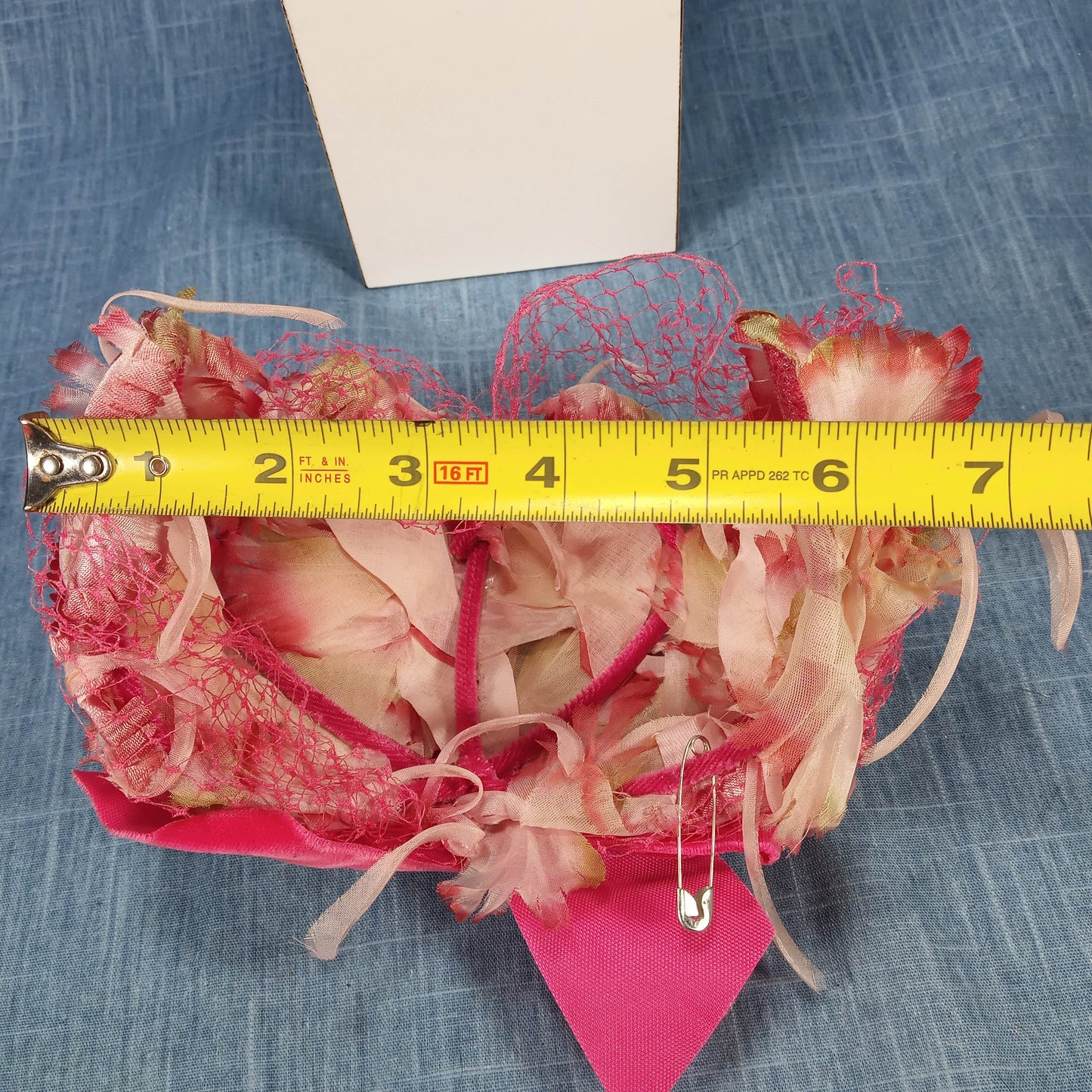 1950s Pink Flowered with Velvet Bow Head Piece