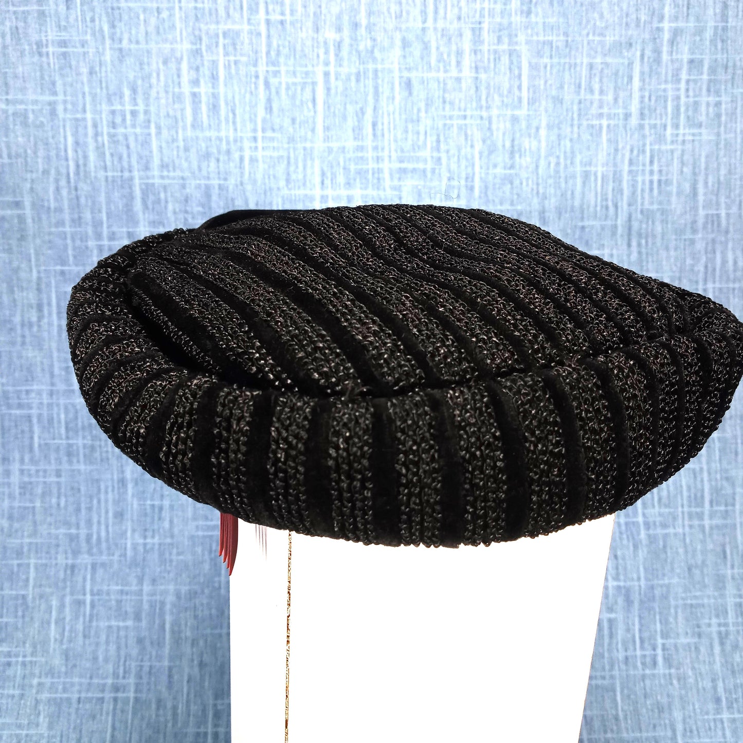 1950s Vintage Black Knit with Velvet Hat by Schiaparelli