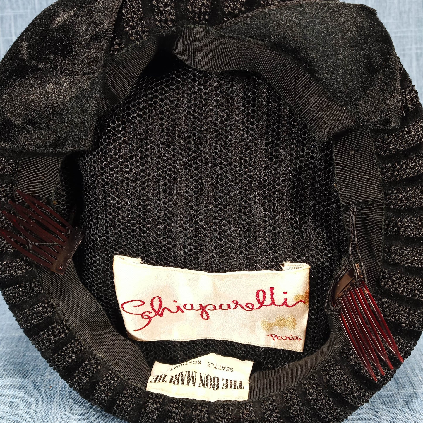 1950s Vintage Black Knit with Velvet Hat by Schiaparelli