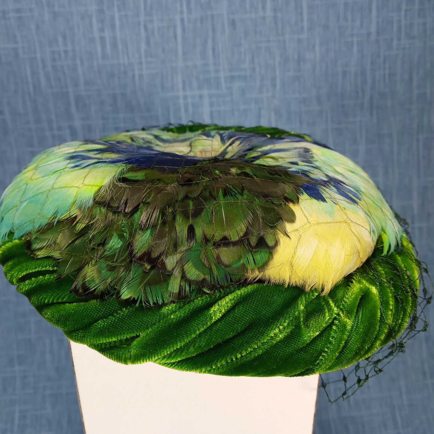1950s Green Velvet with Blue Feathers Hat