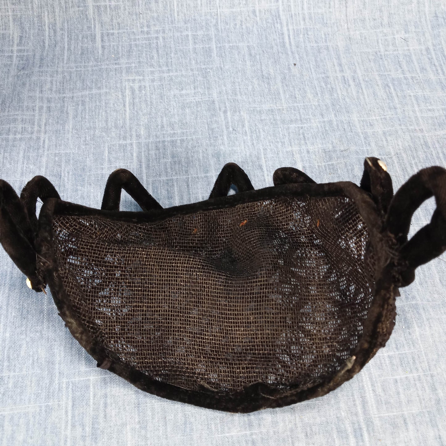 1940s Black Ribbon and Lace Velvet Head Piece with Pearl Detail