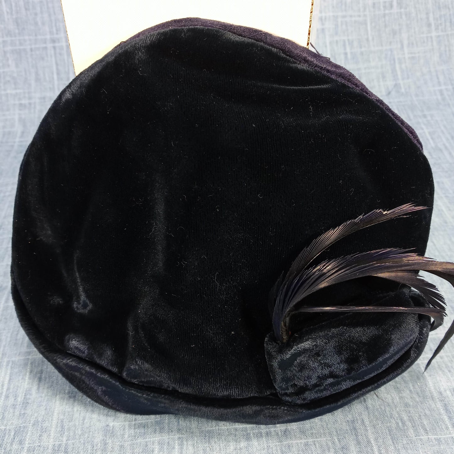 1940s Navy Blue Silk Velvet Hat with Rooster Tail Feathers