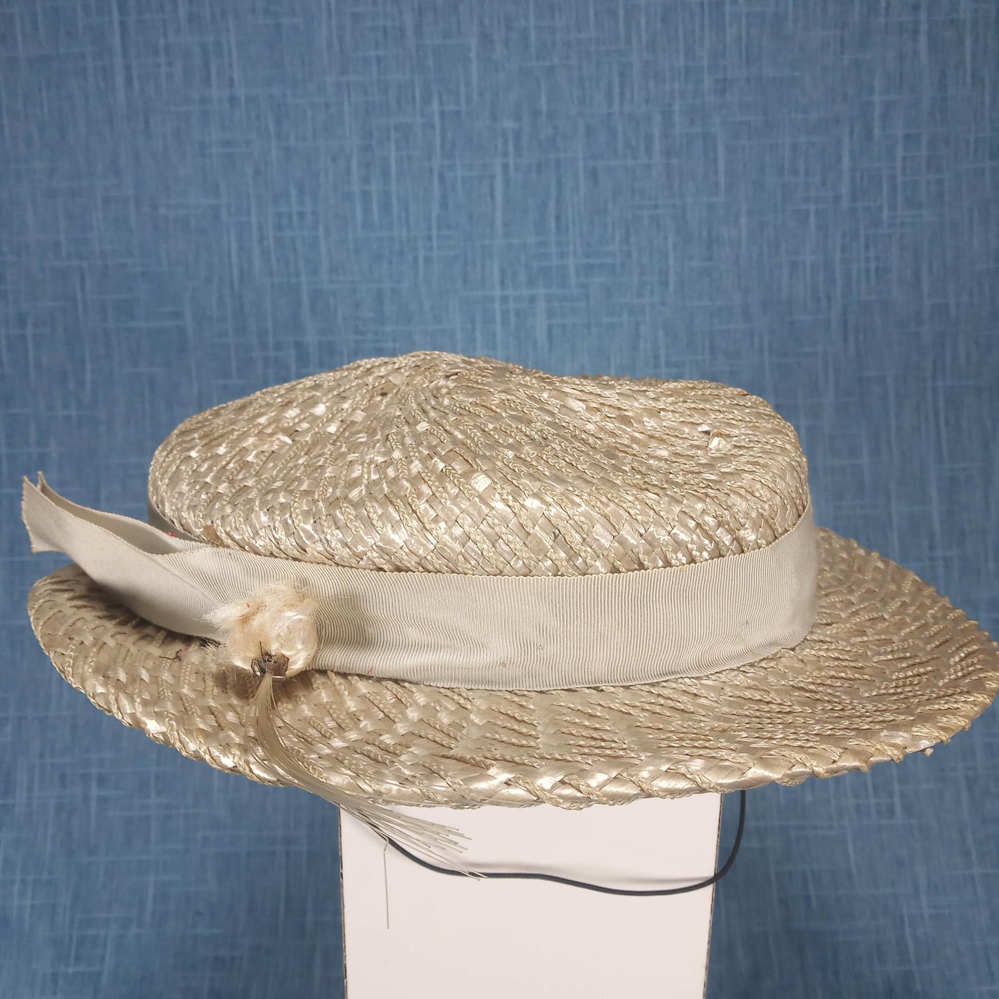 1940s Rattan Boaters Hat with Ribbon