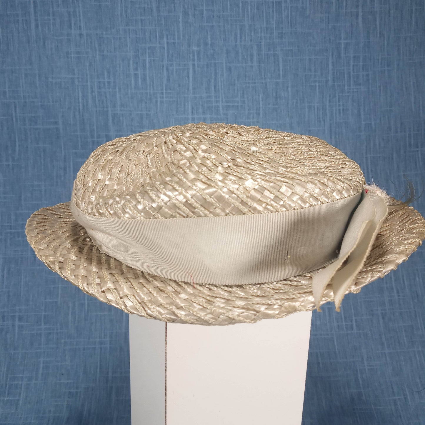 1940s Rattan Boaters Hat with Ribbon
