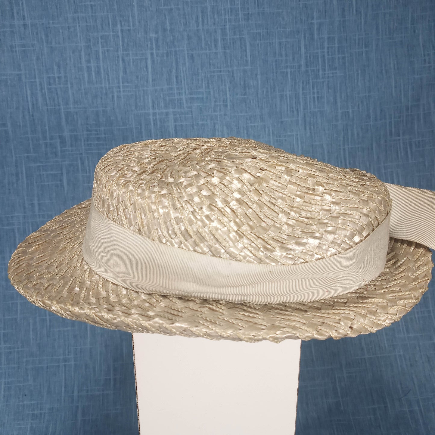 1940s Rattan Boaters Hat with Ribbon