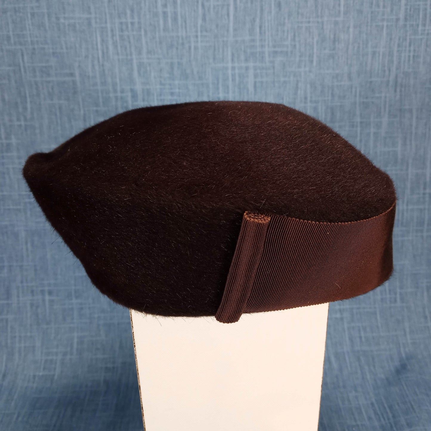 1950s Chocolate Brown Felted Fur Hat with a Grosgrain Ribbon from Frederick and Nelson