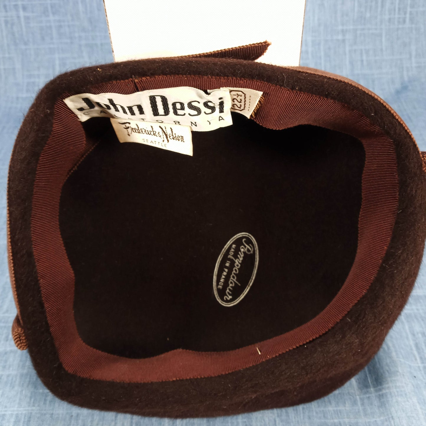 1950s Chocolate Brown Felted Fur Hat with a Grosgrain Ribbon from Frederick and Nelson