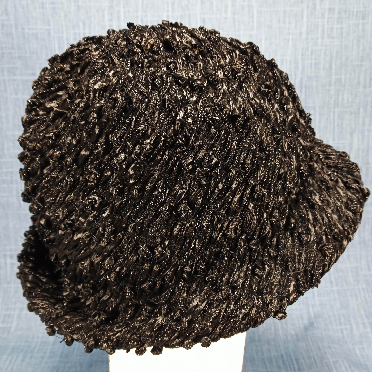 1940s Black Rattan Bucket Bowler Hat with Patent Details